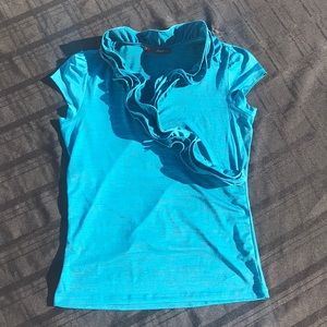 Vibrant blue ruffled blouse
